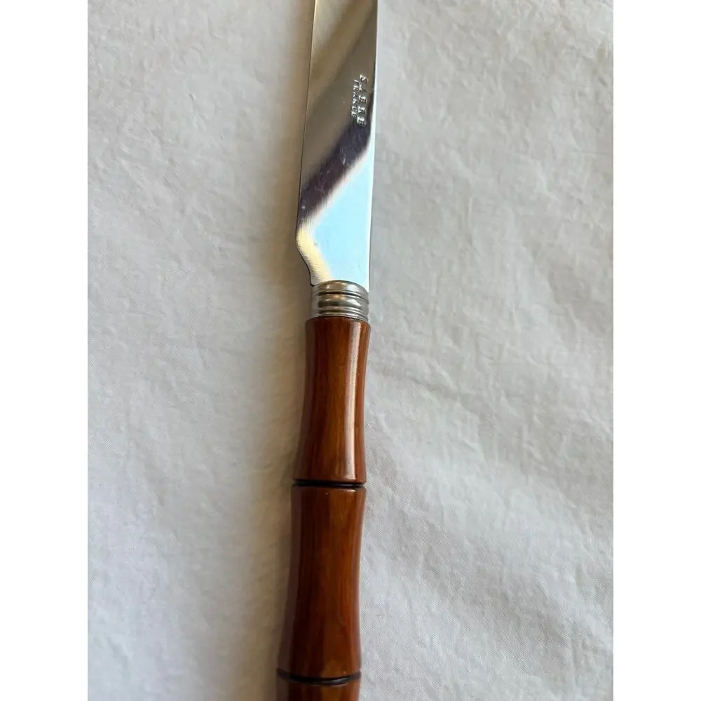 NEW Sabre Paris Bambou Bamboo Brown Wood Dinner Knife Stainless Steel France